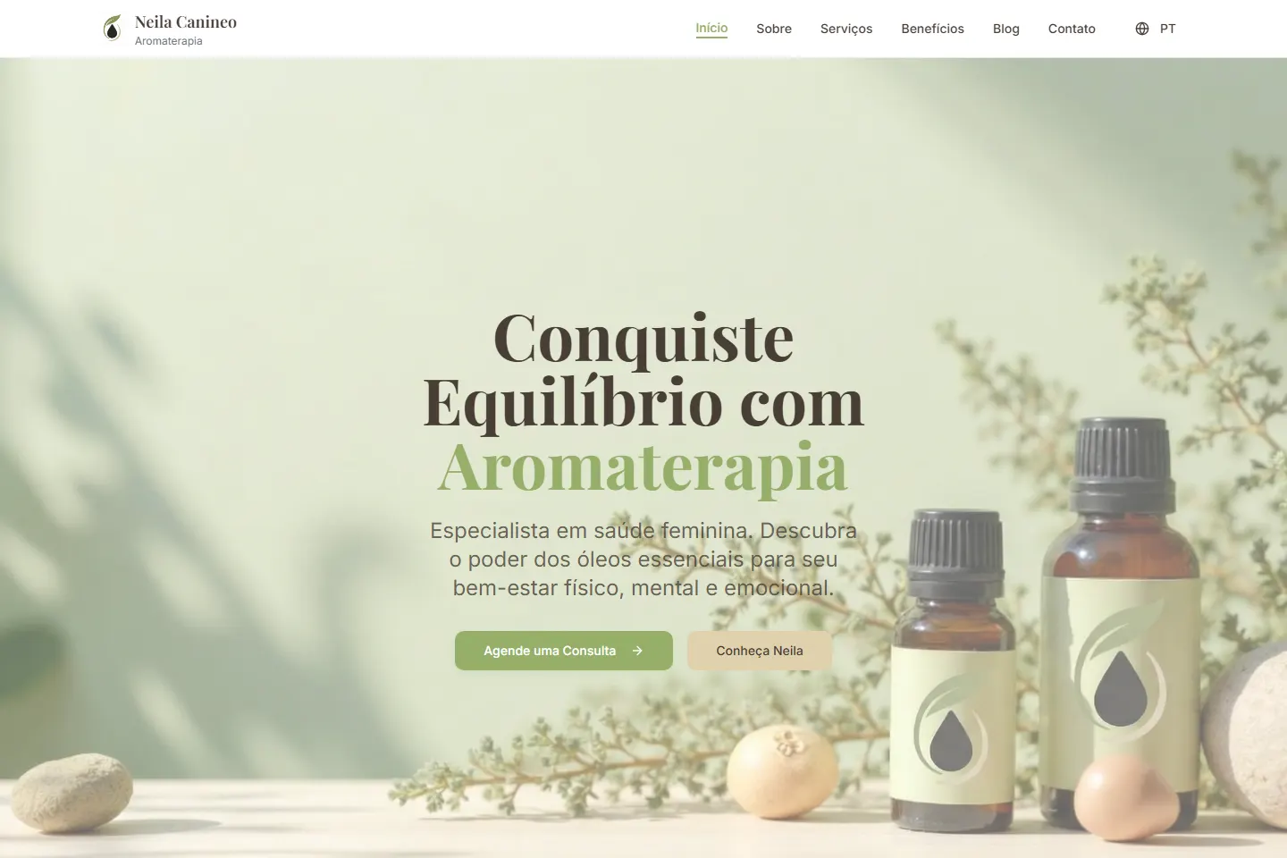 Página inicial do site Neila Canineo no computador